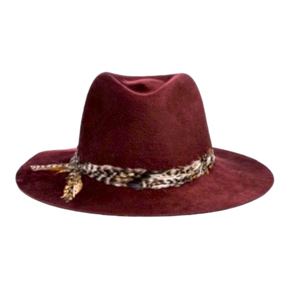 Eugenia Kim 'Georgina' Feather-Trimmed Wool Fedora Hat, Wine, Medium - Picture 1 of 7